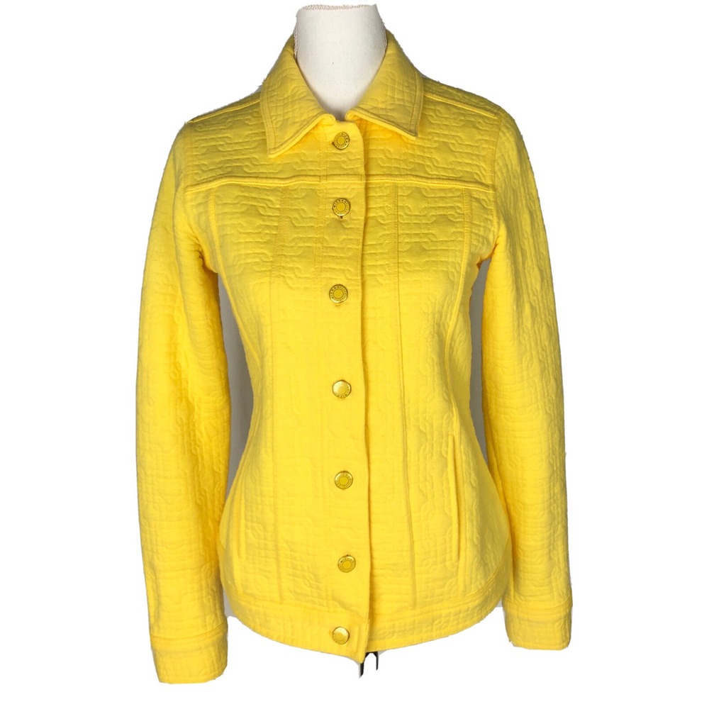 Isaac Mizrahi Live Yellow Quilted Long Sleeve Button Up Cotton Jacket SIZE XXS